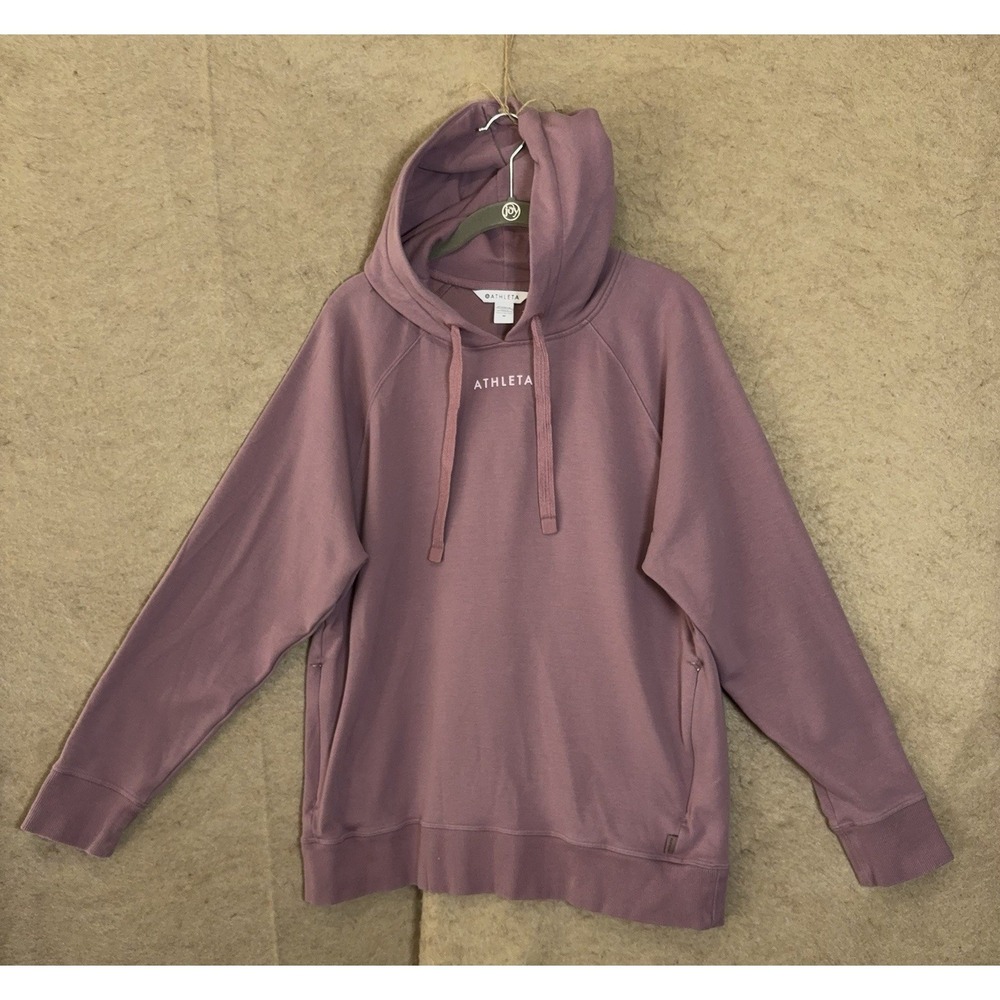 Athleta Triumph Logo Hoodie Womens Sz M Sugarplum Pink Pockets